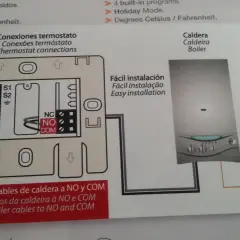 Diagrama para como poner un termostato de calefacción, mostrando conexiones a caldera y radiador.