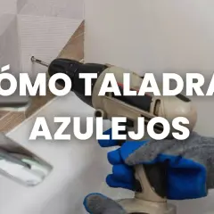 Mano con guantes usa taladro para taladrar azulejo.