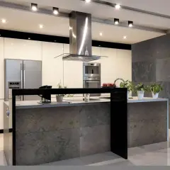 Cocina moderna con isla central, vinoteca y electrodomésticos integrados. Inspiración cocinas de diseño.