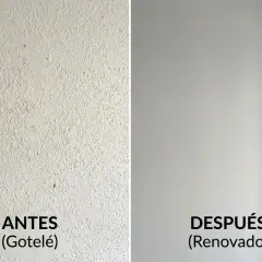 Antes y después de tapar gotelé con placas de pladur. Pared con textura rugosa vs. pared lisa y renovada.