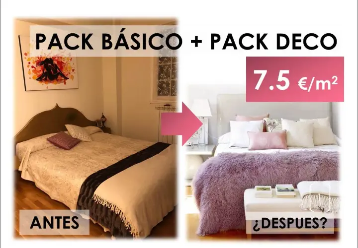 Antes y después de renovar dormitorio sin cambiar muebles. Un dormitorio se transforma con un pack deco, añadiendo cojines y mantas.