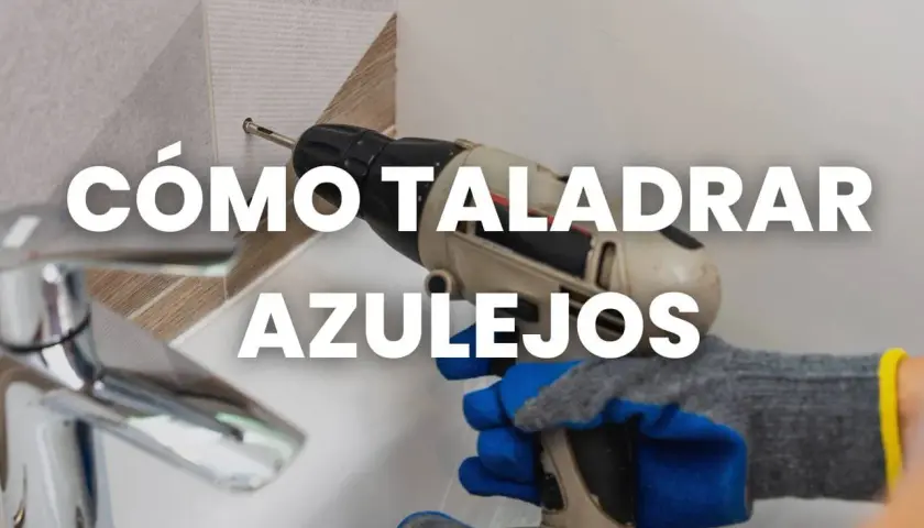 Mano con guantes usa taladro para taladrar azulejo.