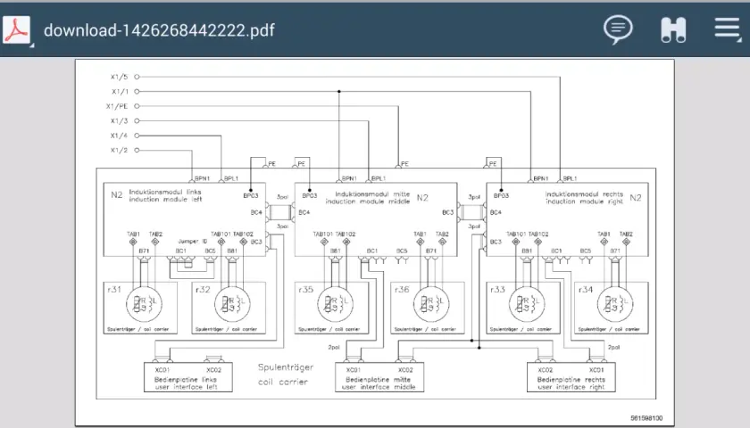 Diagrama de conexión de placa de inducción de 4 cables, mostrando módulos de inducción y sus conexiones.