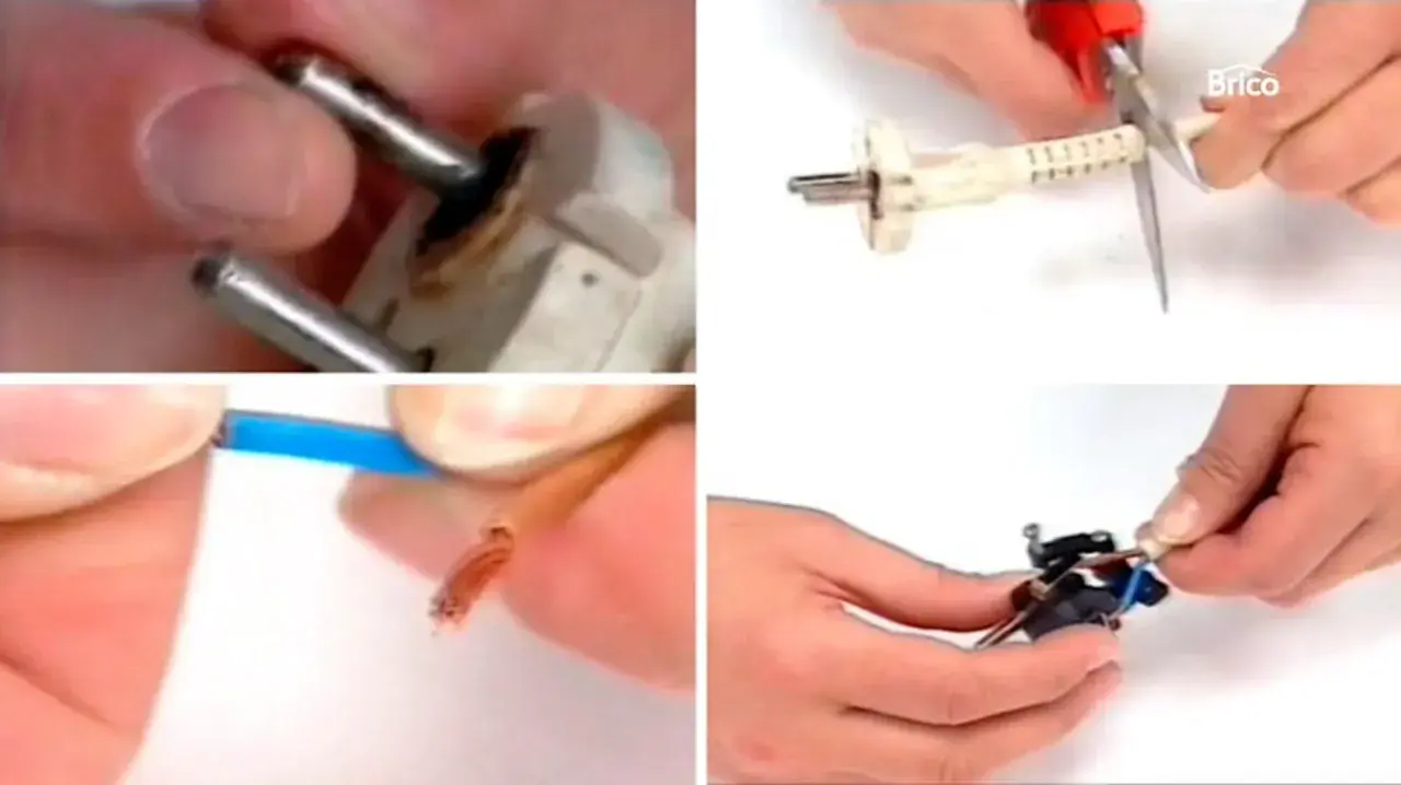 Pasos para saber como poner un enchufe en un cable: pelar, cortar y conectar los hilos.