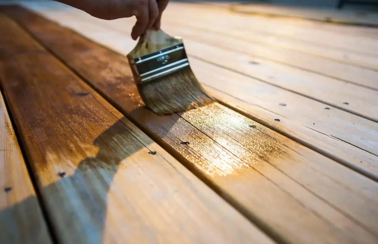 Aplicando barniz sobre barniz sin lijar, una mano de protección para la madera.