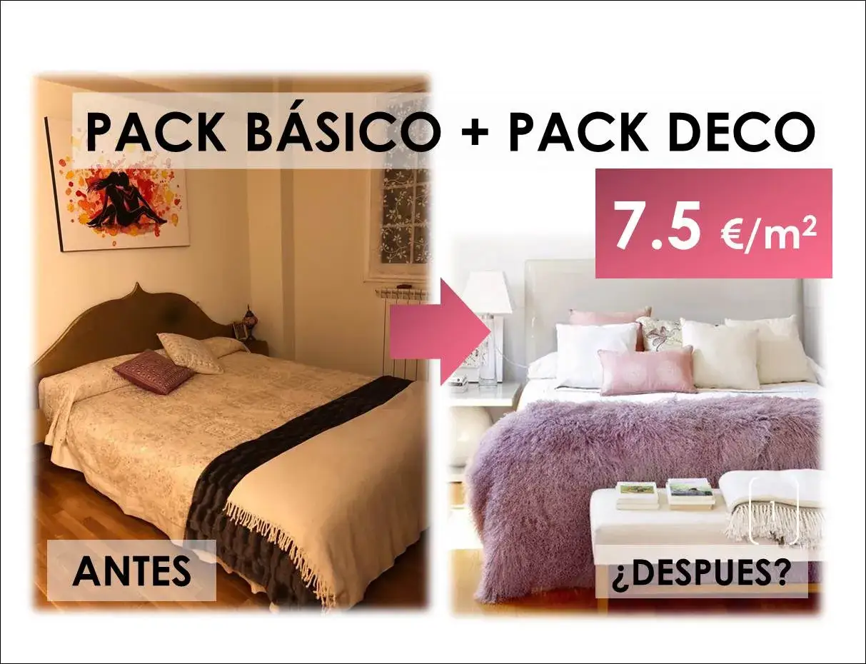 Antes y después de renovar dormitorio sin cambiar muebles. Un dormitorio se transforma con un pack deco, mostrando un cambio radical.