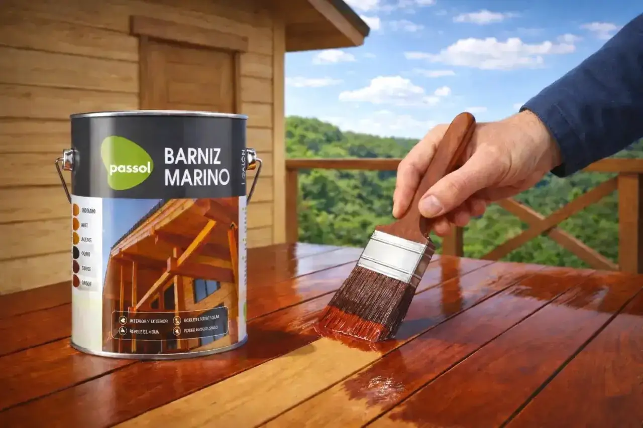 Aplicando barniz marino Passol para proteger y embellecer la madera, un paso clave para saber como impermeabilizar madera.